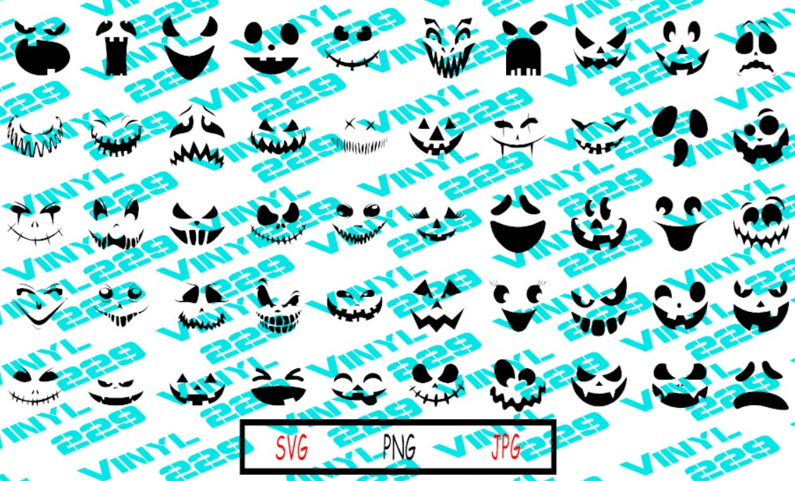 Pumpkin Bundle 50 Pumpkin Face SVG PNG JPG Jack O Lantern Faces Digital Download