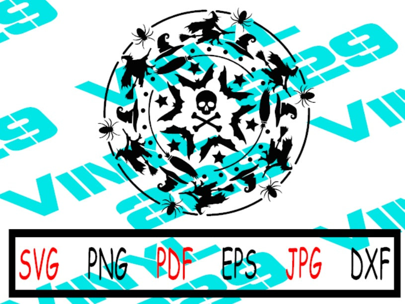 Halloween Mandala SVG PNG JPG Door Hanger PDF Digital Download